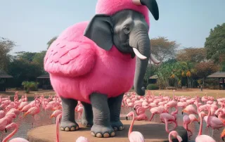An Elephant disguised as a Flamingo. A depiction of VPN network security.
