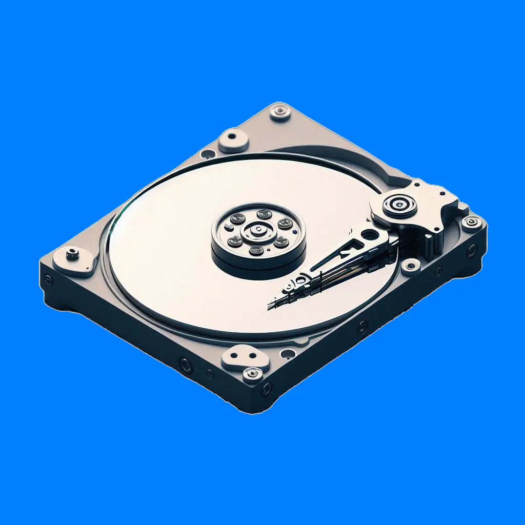 A computer hard drive opened with the platter exposed.